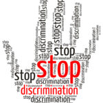 Stop discrimination word cloud in the shape of a palm