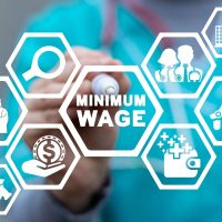 Medical concept of minimum wage. Medicine staff minimum salary management.