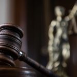 Closeup of gavel in court room