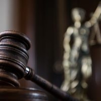 Closeup of gavel in court room